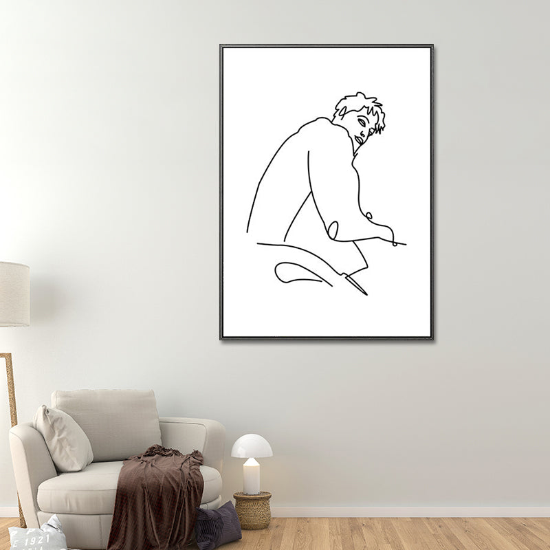 Scandinavian Style Canvas White Charcoal Drawings Character Portraiture Wall Art Print