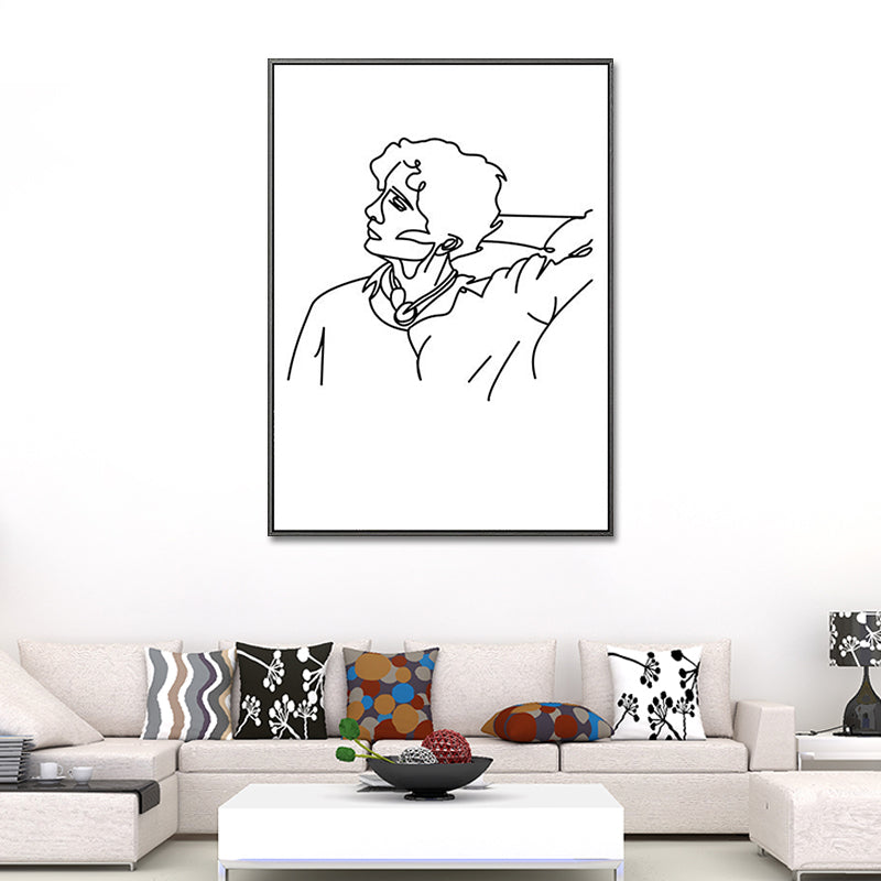 Scandinavian Style Canvas White Charcoal Drawings Character Portraiture Wall Art Print