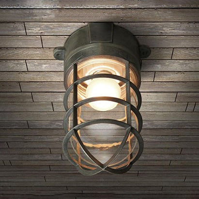 1 Light Ceiling Lighting with Cylinder Shade Clear Glass Industrial Living Room Flush Mount in Black/White/Pink with Cage