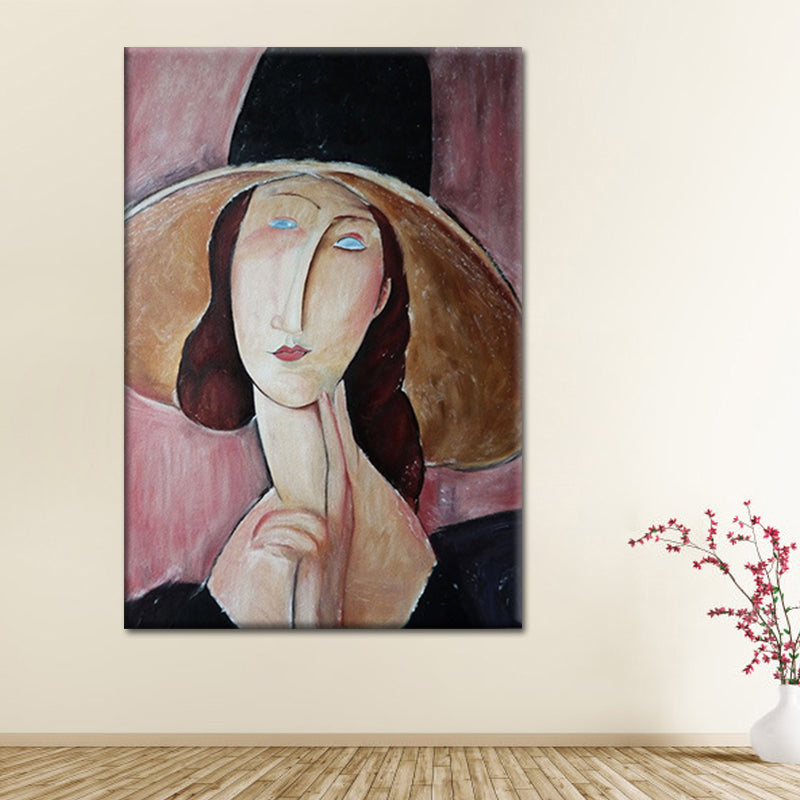 Vintage Woman Portrait Painting Canvas Textured Pink Wall Art Print for Girls Room