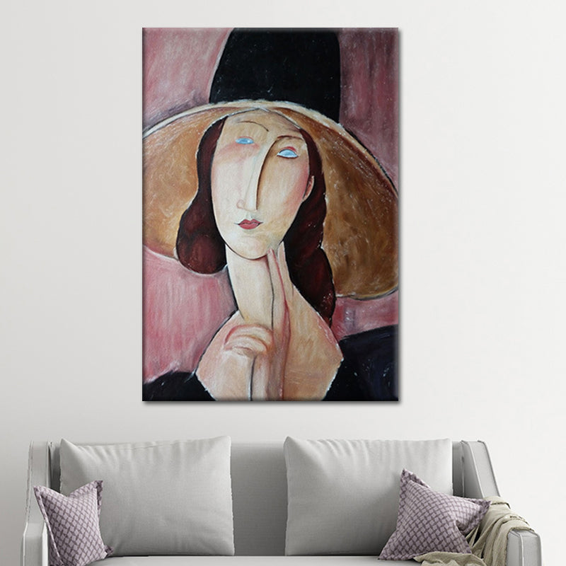Vintage Woman Portrait Painting Canvas Textured Pink Wall Art Print for Girls Room