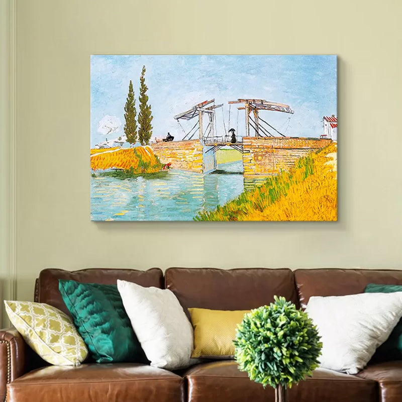 Yellow River Landscape Wall Art Van Gogh the Langlois Bridge Farmhouse Textured Painting