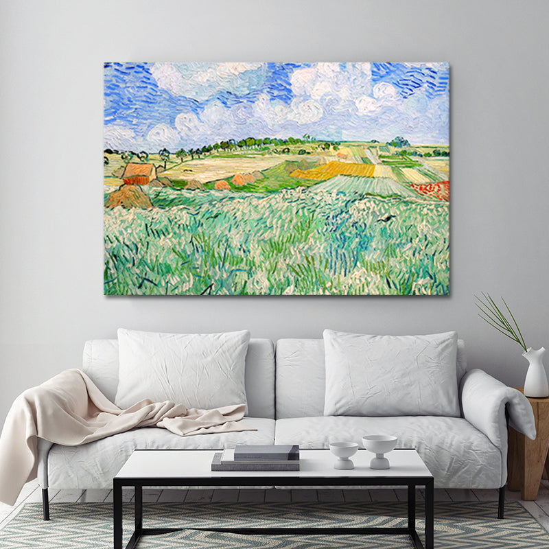 Post Impressionism Canvas Wall Art Green Van Gogh Farm Field Painting for Living Room