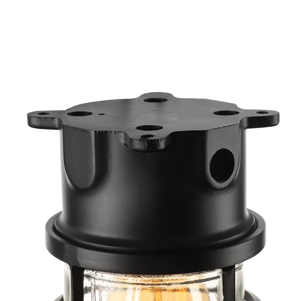1 Light Ceiling Lighting with Cylinder Shade Clear Glass Industrial Living Room Flush Mount in Black/White/Pink with Cage