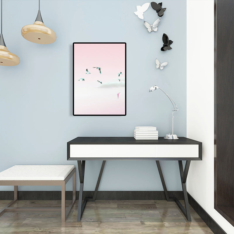 Minimalism Birds Wall Art Print Pink Animals Wrapped Canvas for Sitting Room, Texture