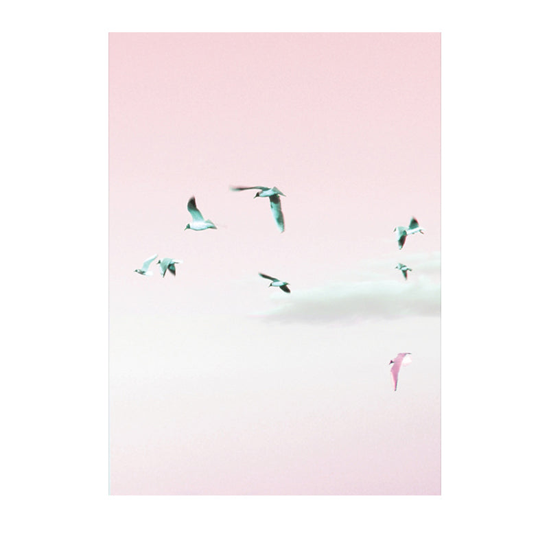 Minimalism Birds Wall Art Print Pink Animals Wrapped Canvas for Sitting Room, Texture