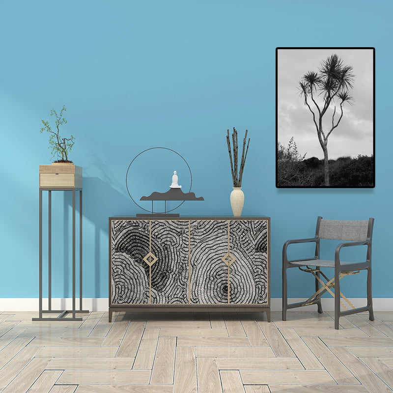 Palm Tree Wall Art Textured Surface Rustic Sitting Room Canvas Print in Grey