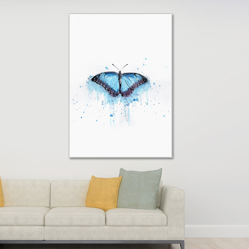 Blue Butterfly Painting Textured Surface Nordic Style Bedroom Canvas Wall Art on White