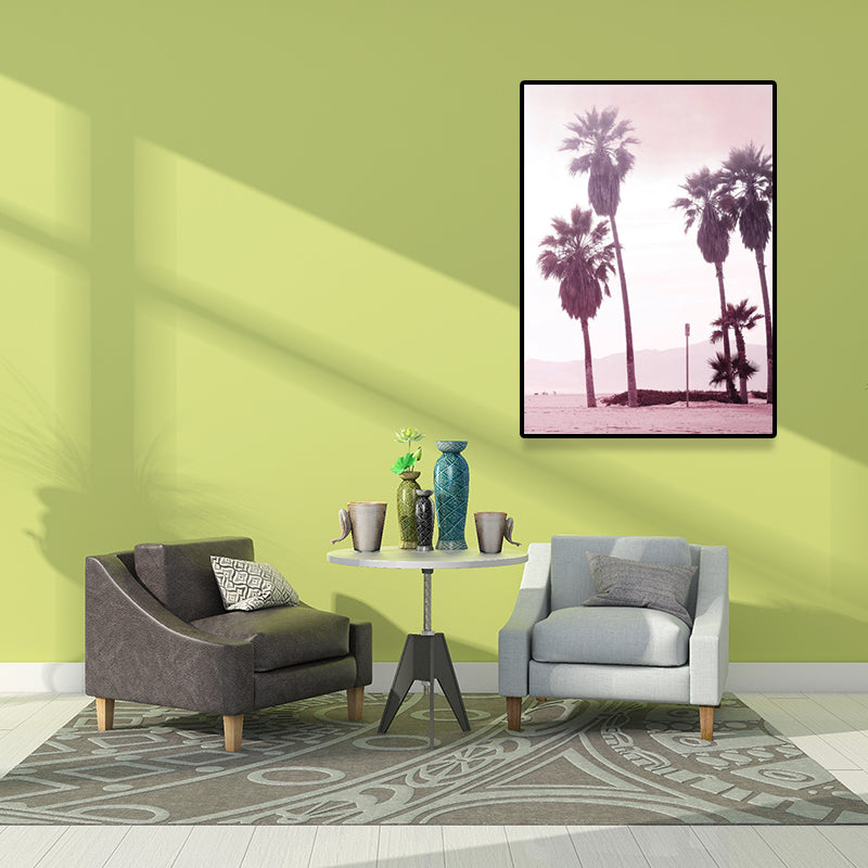 Pink Tropix Canvas Wall Art Areca Nut Palm on Beach Scenery Wall Decor for Living Room