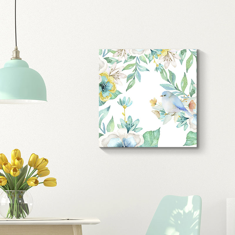 Bird with Blossoming Flower Art Print Pastel Color Kids Style Wall Decor for Family Room