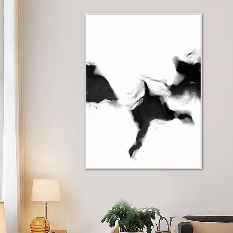 Minimalistic Smoke Painting Black and White Textured Wall Art Print for Living Room
