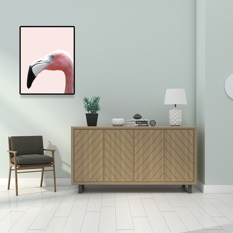 Head of Flamingo Canvas Print Tropical Textured Family Room Wall Art in Pink
