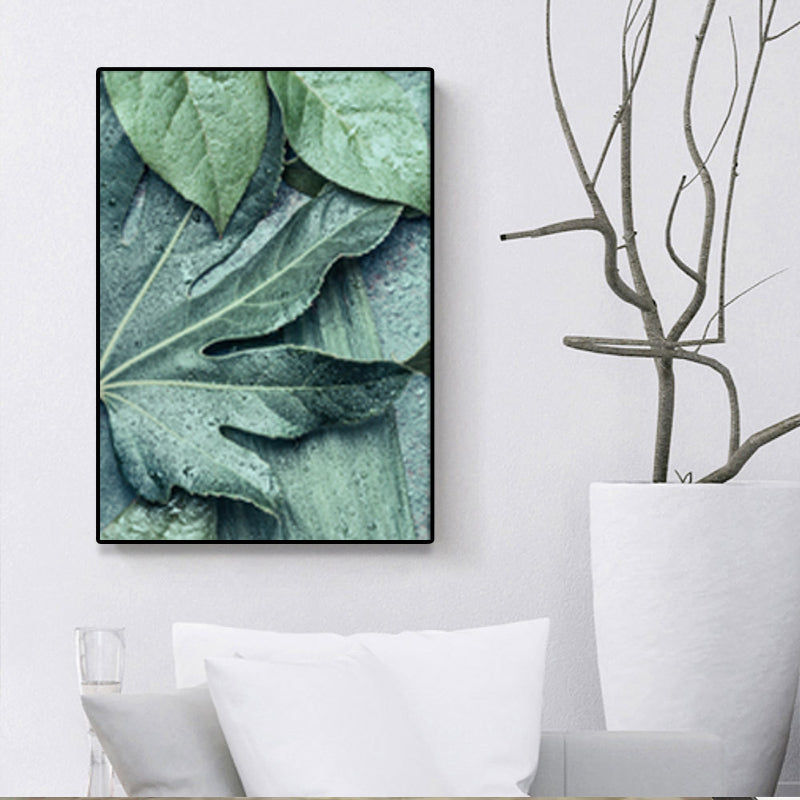 Farmhouse Leaf Print Wall Art Canvas Textured Green Wall Decoration for Family Room