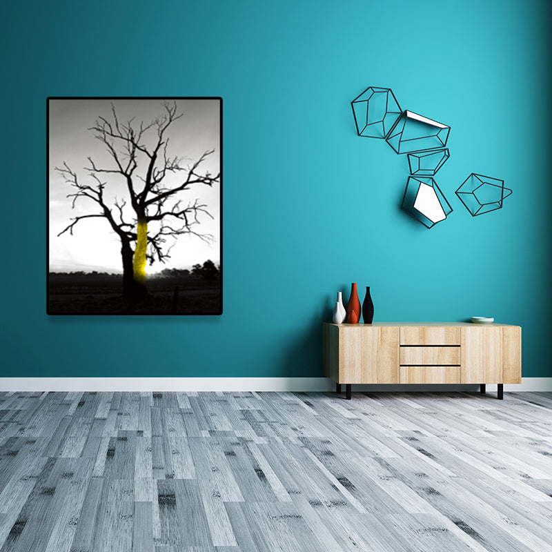 Vintage Bare Tree Wall Decor Canvas Textured Dark Color Wall Art Print for Corridor