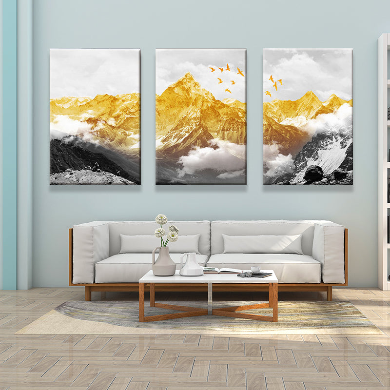 Gold Mountain Landscape Canvas Print Multi-Piece Glam Sitting Room Wall Art