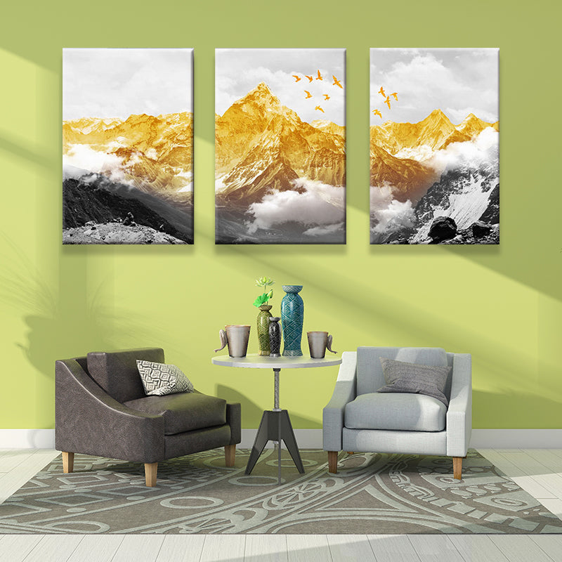 Gold Mountain Landscape Canvas Print Multi-Piece Glam Sitting Room Wall Art