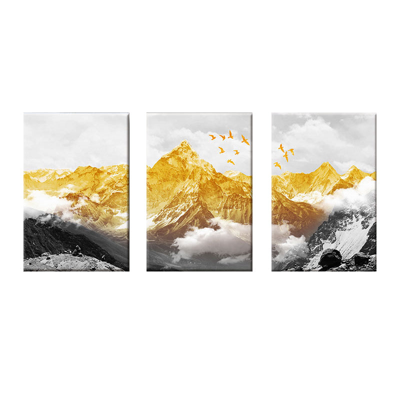 Gold Mountain Landscape Canvas Print Multi-Piece Glam Sitting Room Wall Art