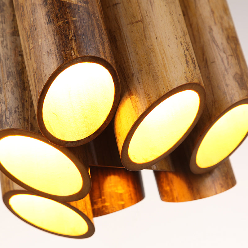 Eight-light Bamboo Hanging Lamp Antique Tube Suspension Light in Beige for Bistro Restaurant