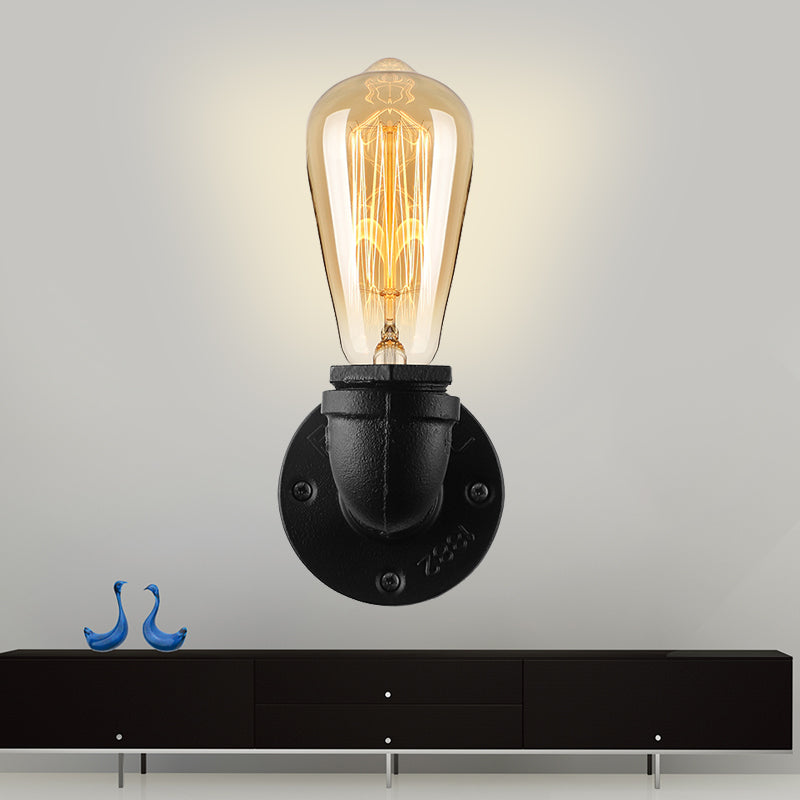 Bare Bulb Living Room Wall Sconce Lighting with Pipe Rustic Stylish Metal 1 Head Black/Bronze Wall Mount Light