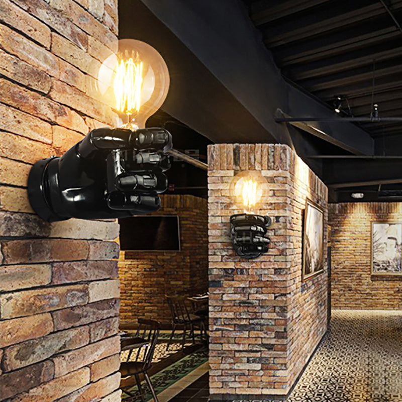 Schwarz/Weiß Bare Lampenleuchte Licht mit Handform Basis Vintage Stil Holz 1 Leichte Restaurant Wandlampe