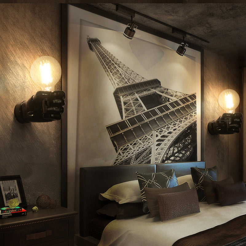 Schwarz/Weiß Bare Lampenleuchte Licht mit Handform Basis Vintage Stil Holz 1 Leichte Restaurant Wandlampe