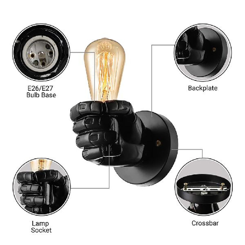 Schwarz/Weiß Bare Lampenleuchte Licht mit Handform Basis Vintage Stil Holz 1 Leichte Restaurant Wandlampe
