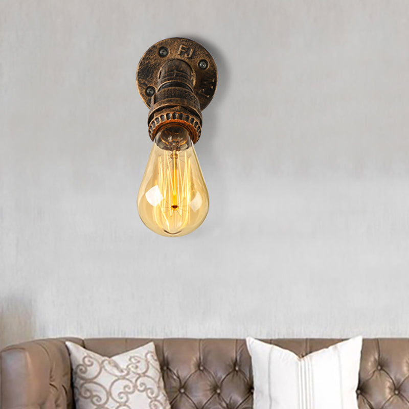 1 Light Wall Lighting Farmhouse Style Open Bulb Iron Mini Wall Mount Light with Water Pipe in Bronze