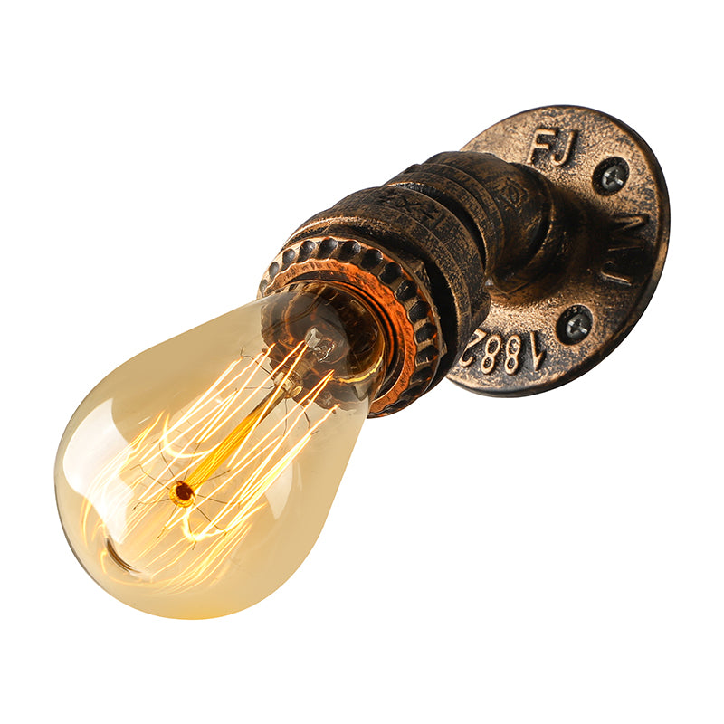 1 Light Wall Lighting Farmhouse Style Open Bulb Iron Mini Wall Mount Light with Water Pipe in Bronze