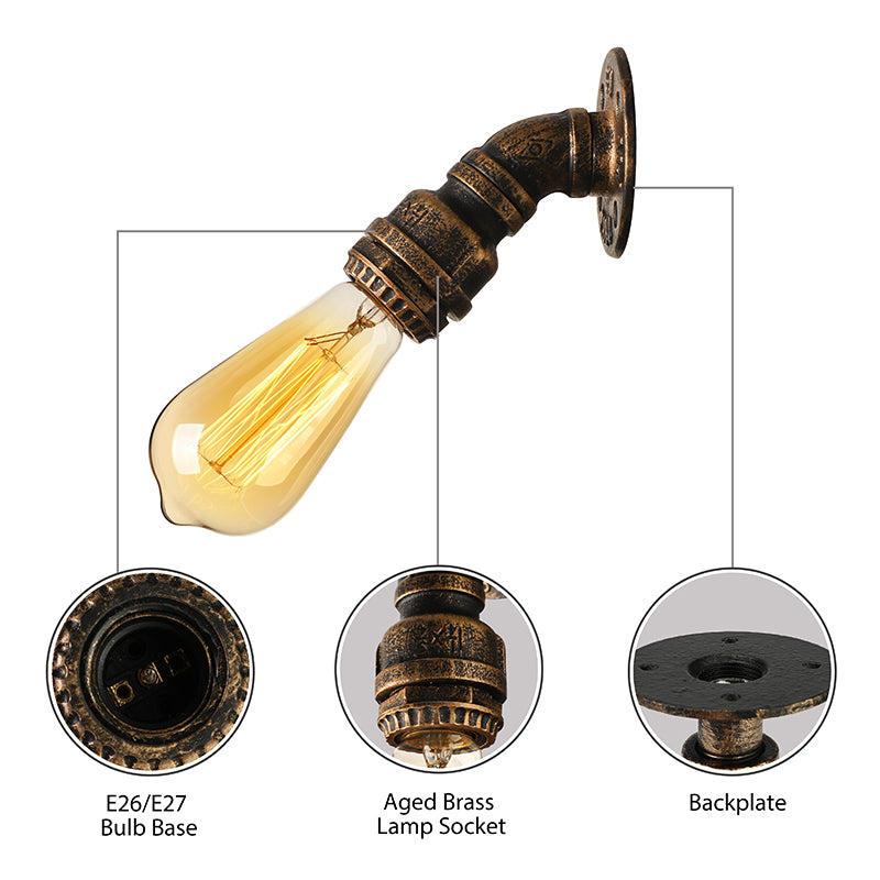 1 Light Wall Lighting Farmhouse Style Open Bulb Iron Mini Wall Mount Light with Water Pipe in Bronze