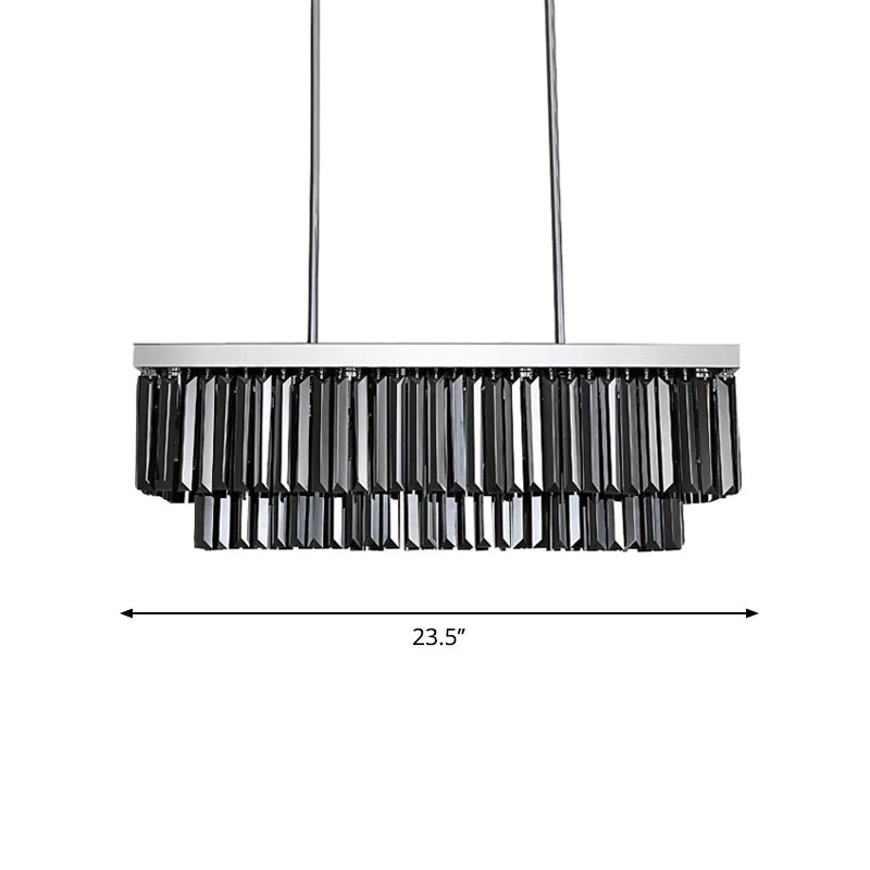 Rectangle Hanging Light Modern Smoke Gray Crystal Block 6/8/10 Heads Dining Room Chandelier Lamp