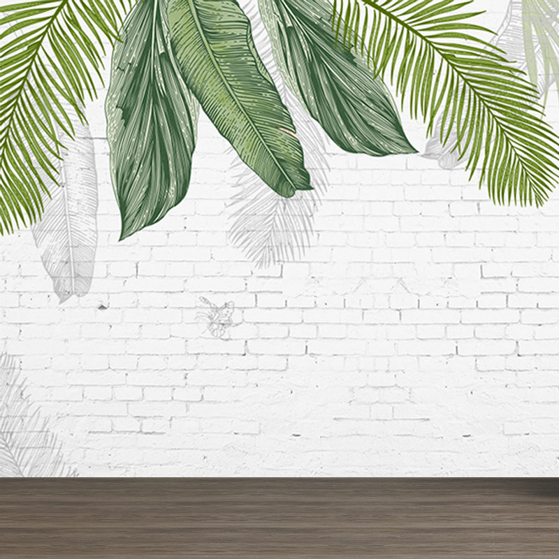 Tropical Banana Leaves Mural Soft Color Living Room Wall Art, Custom Size Available