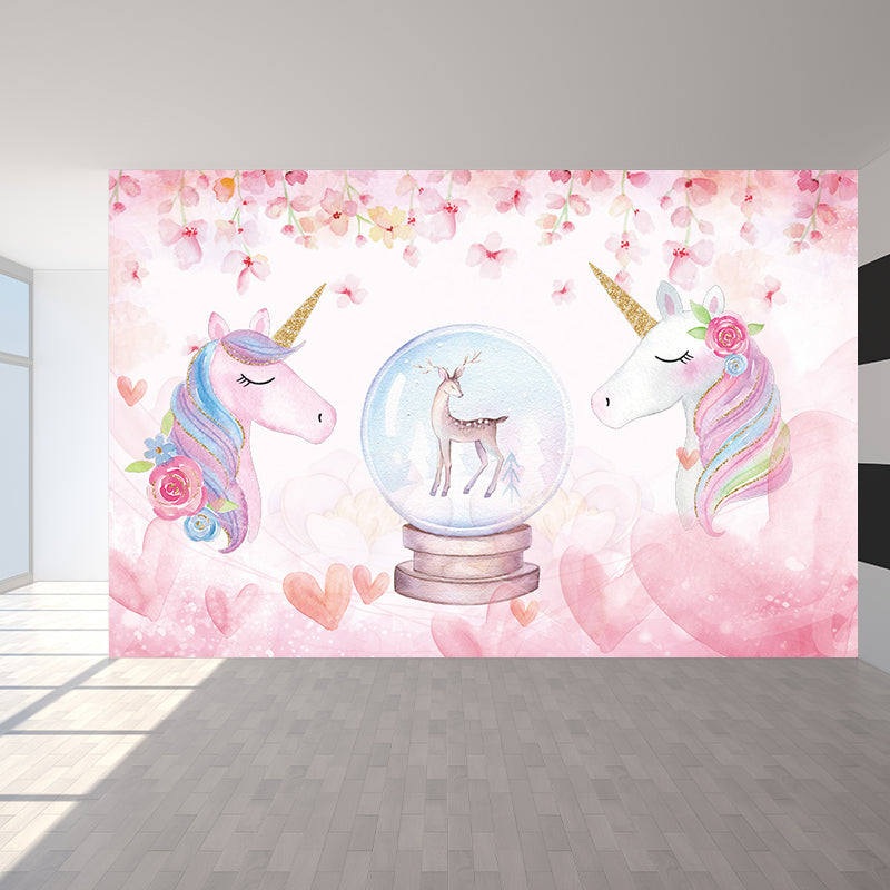 Standing Unicorn Mural Children's Art Non-Woven Cloth Wall Covering in Pastel Color