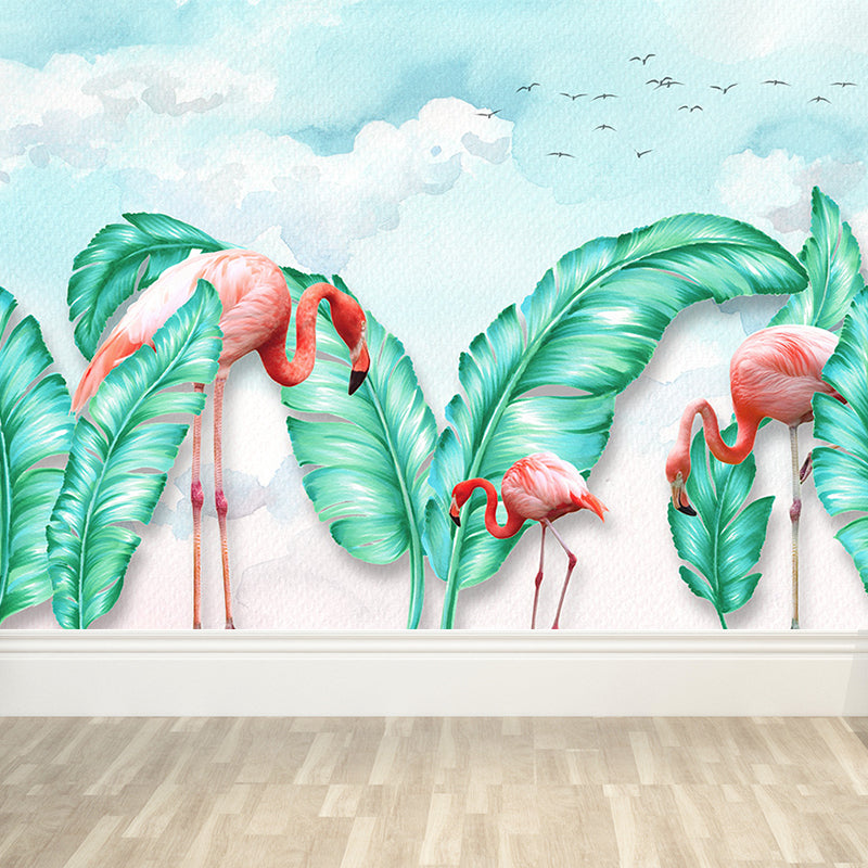 Modern Wild Flamingos Mural Decal Pink Waterproofing Wall Covering for Guest Room