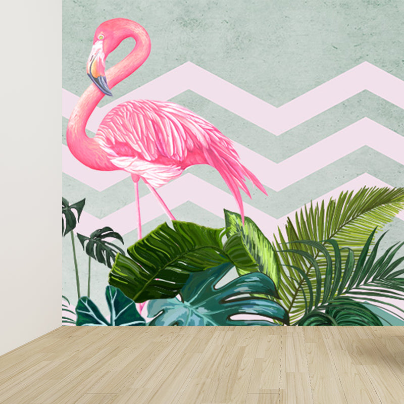 Modern Wild Flamingos Mural Decal Pink Waterproofing Wall Covering for Guest Room