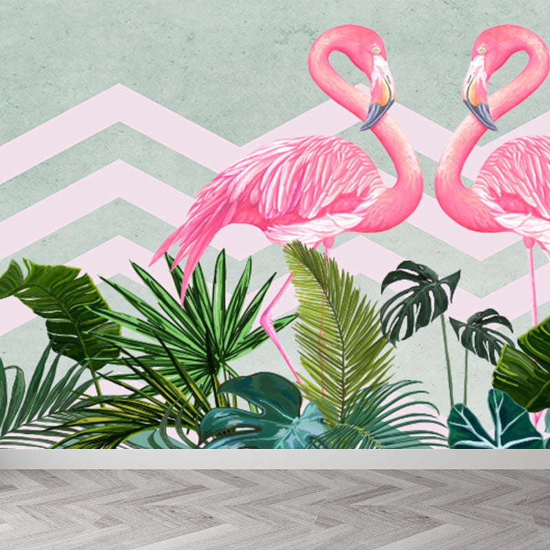 Modern Wild Flamingos Mural Decal Pink Waterproofing Wall Covering for Guest Room