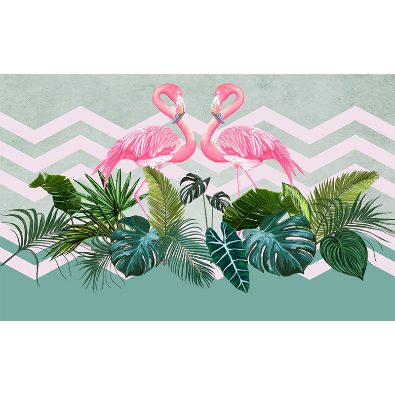 Modern Wild Flamingos Mural Decal Pink Waterproofing Wall Covering for Guest Room