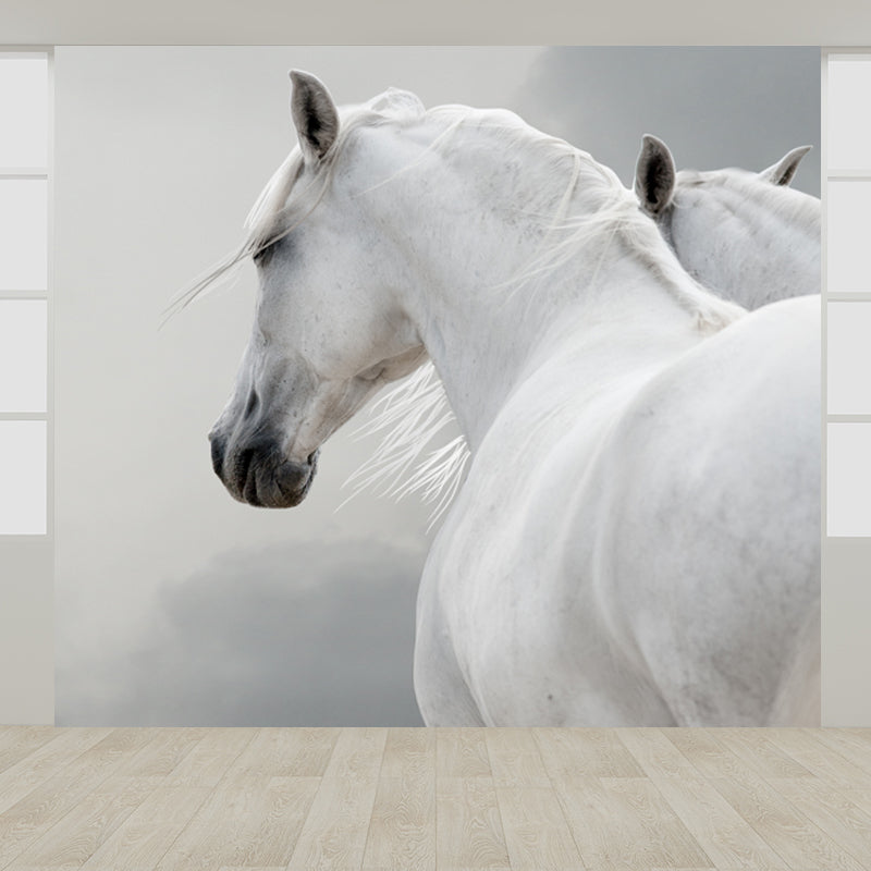 Big White Horse Print Mural Wallpaper Decorative Contemporary Living Room Wall Art