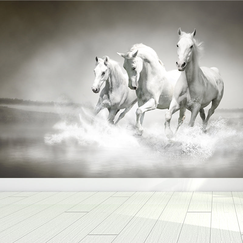 Big White Horse Print Mural Wallpaper Decorative Contemporary Living Room Wall Art