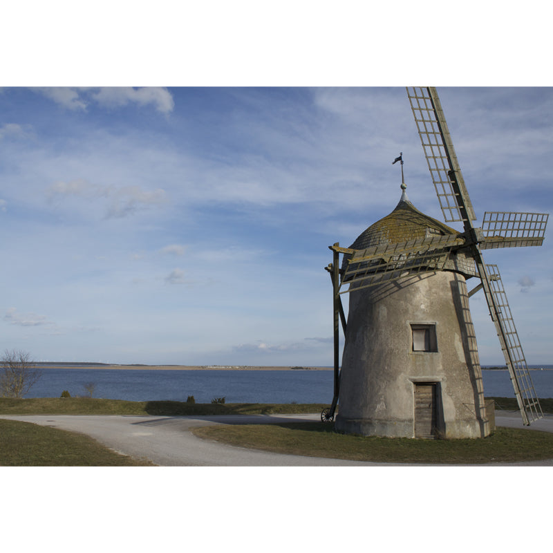 Romantic Windmill Scene Mural Decal for Girls Bedroom, Blue, Custom Size Available