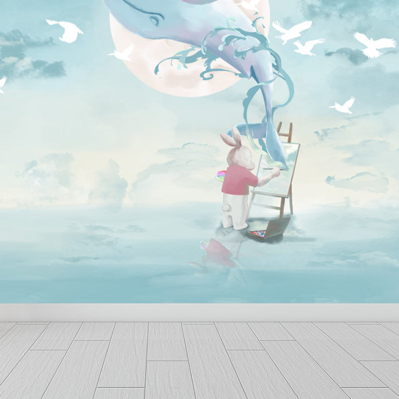 Extra Large Whale Mural Soft Color Non-Woven Wall Art for Kids Bedroom, Personalised