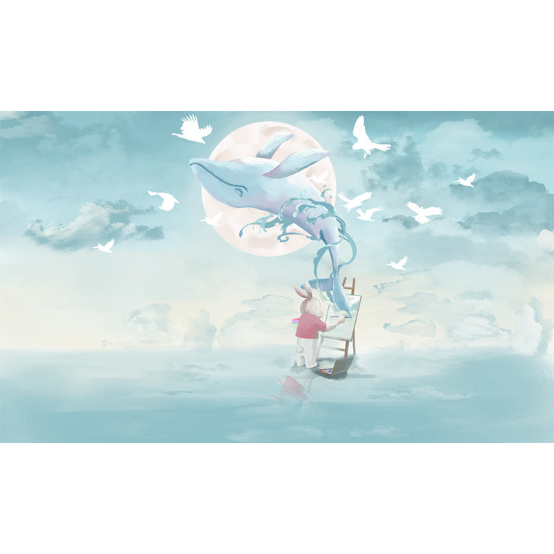 Extra Large Whale Mural Soft Color Non-Woven Wall Art for Kids Bedroom, Personalised