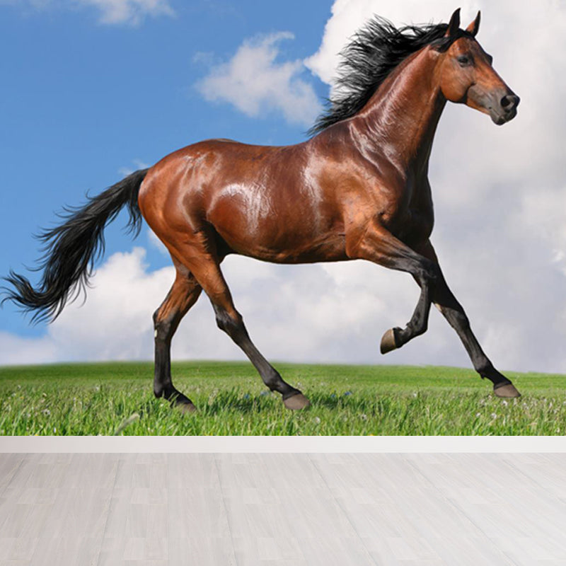 Giant Contemporary Wall Mural in Blue Steppe Horse Wall Covering, Made to Measure