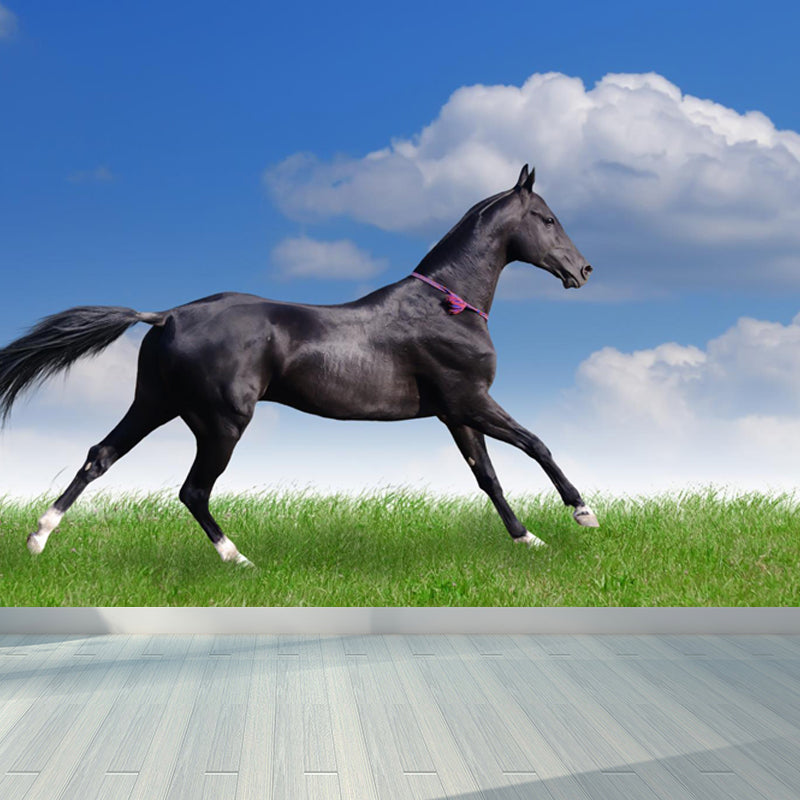 Giant Contemporary Wall Mural in Blue Steppe Horse Wall Covering, Made to Measure