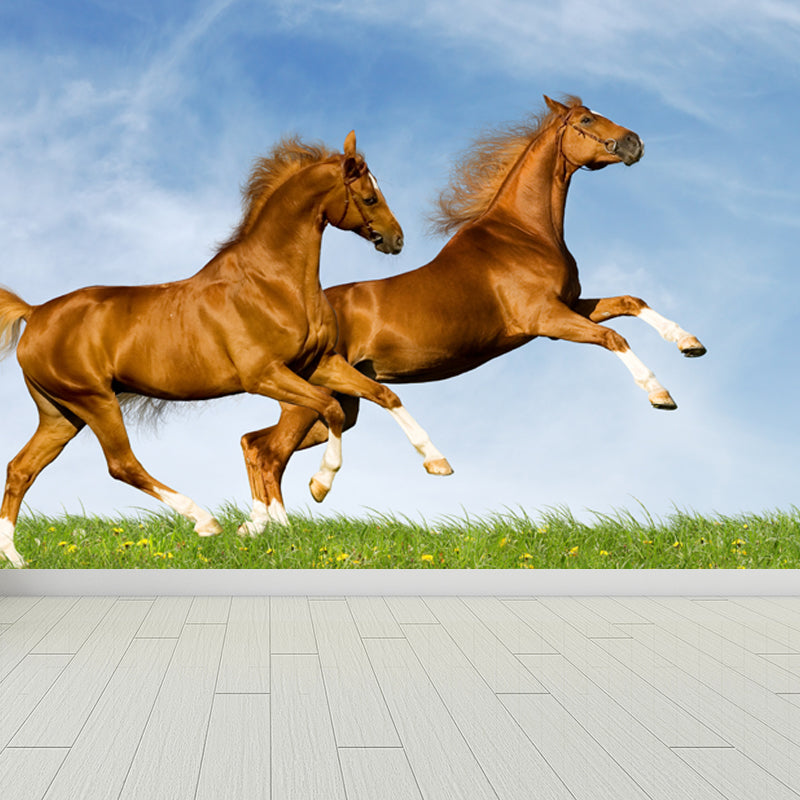 Giant Contemporary Wall Mural in Blue Steppe Horse Wall Covering, Made to Measure