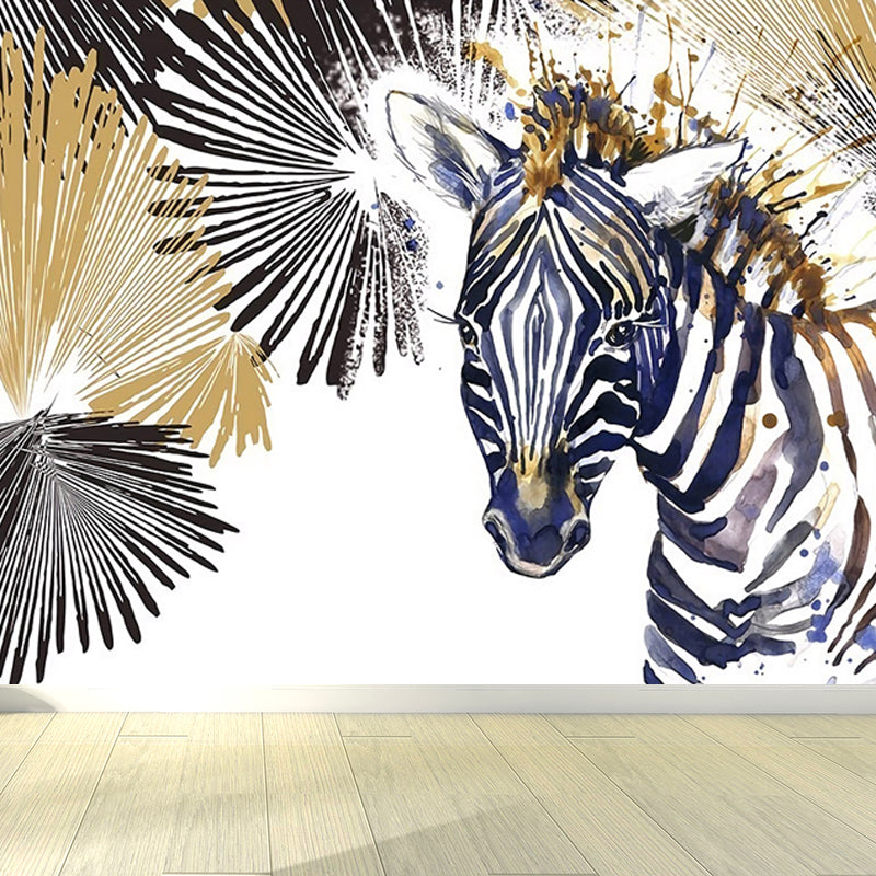 Tame Zebra Mural Decal Contemporary Non-Woven Texture Wall Covering in Soft Color