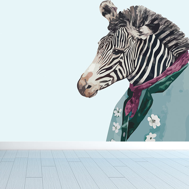 Tame Zebra Mural Decal Contemporary Non-Woven Texture Wall Covering in Soft Color