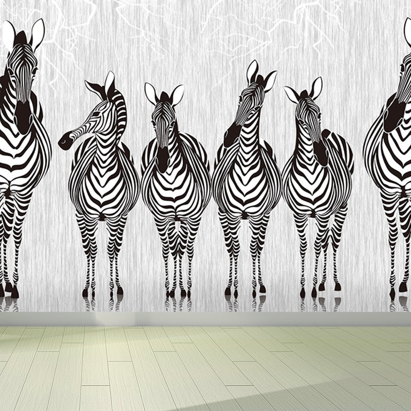 Tame Zebra Mural Decal Contemporary Non-Woven Texture Wall Covering in Soft Color