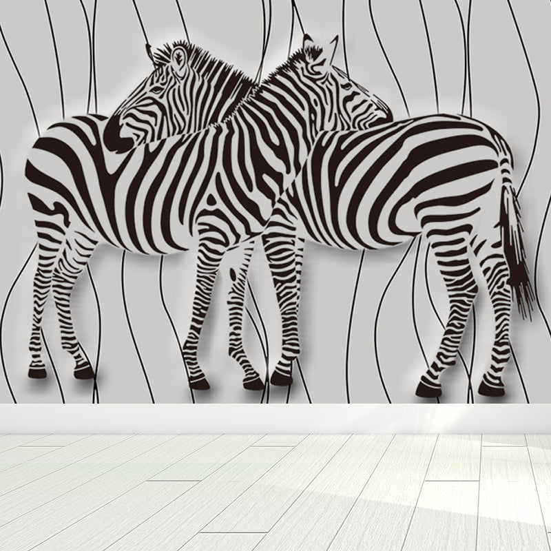 Tame Zebra Mural Decal Contemporary Non-Woven Texture Wall Covering in Soft Color