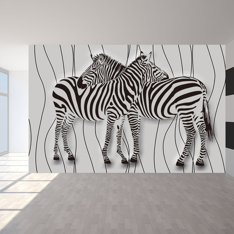 Tame Zebra Mural Decal Contemporary Non-Woven Texture Wall Covering in Soft Color