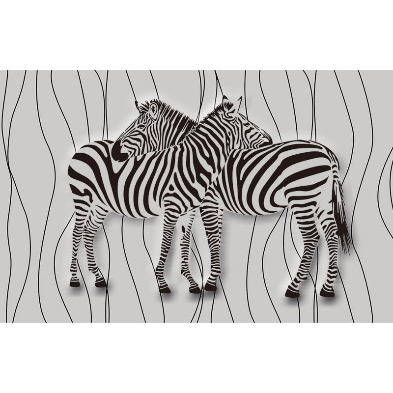 Tame Zebra Mural Decal Contemporary Non-Woven Texture Wall Covering in Soft Color